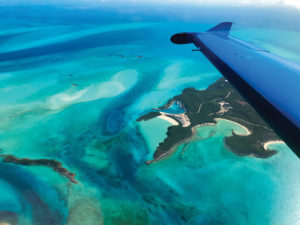 PC-12 wing over Staniel Cay, Bahamas