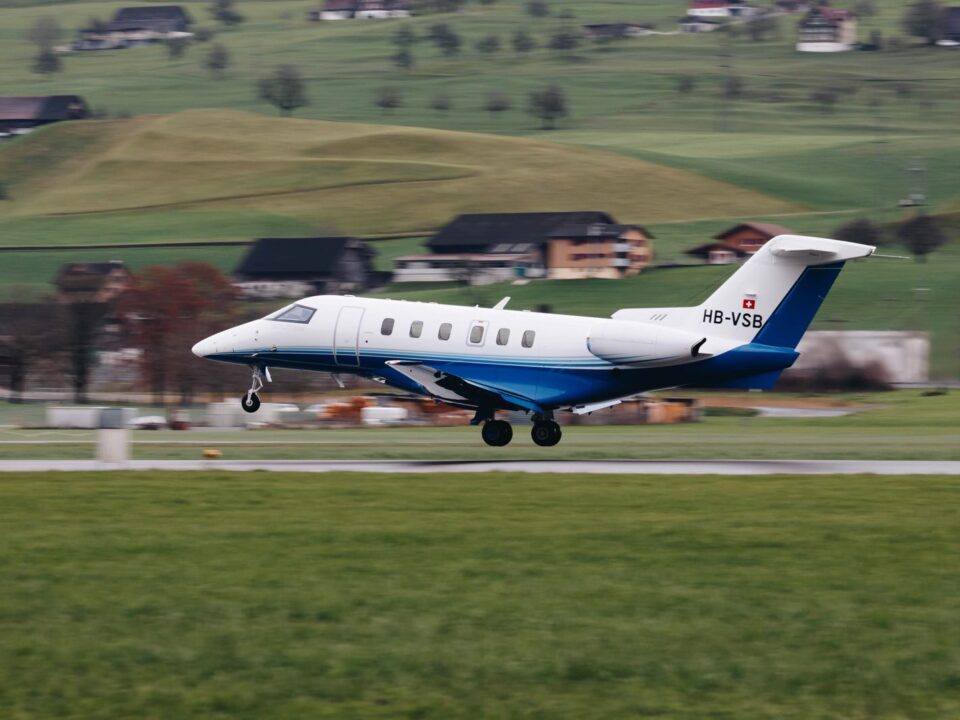 PlaneSense PC-24 taking off from Stans, Switzerland.